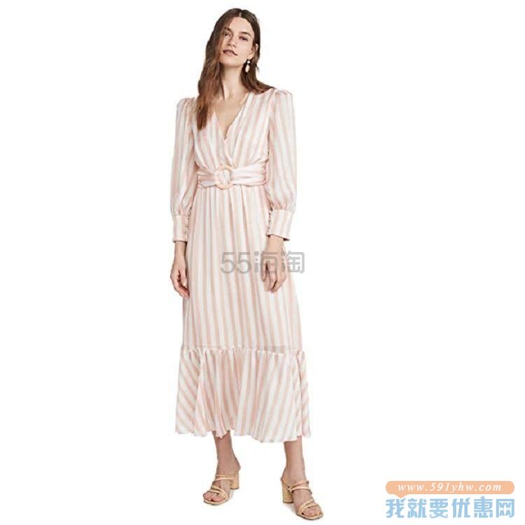 【热卖】PatBO Cabana 条纹系腰带中长连衣裙